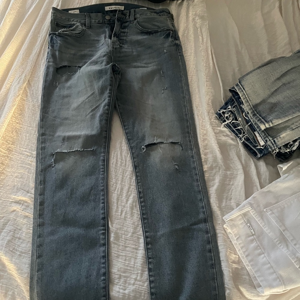 PacSun Men's Straight Leg Distressed Gray Jeans